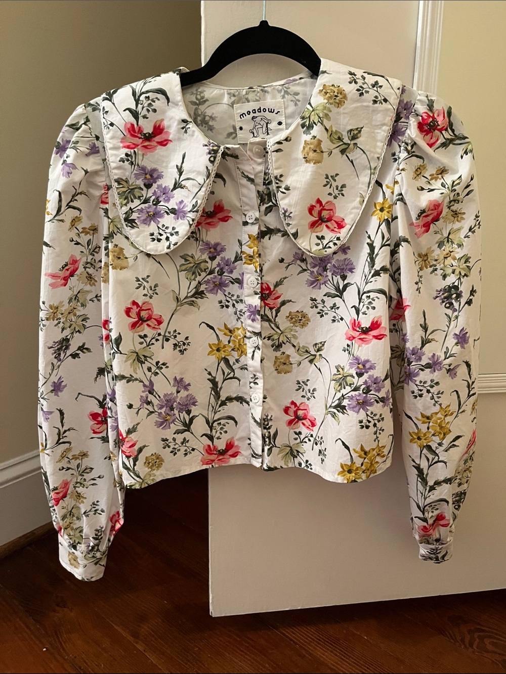 Meadows Organic Cotton Floral Blouse with Oversized Collar Size US 2